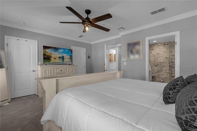 3508 Porta Romano Way, Lake Mary, FL 32746 - carpeted bedroom with crown molding, ensuite bathroom, and a ceiling fan