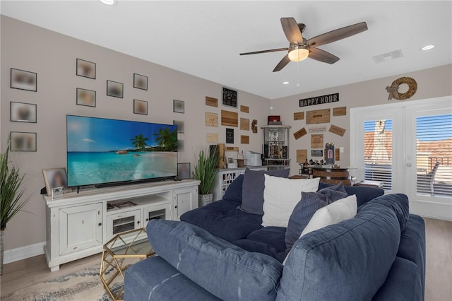 3508 Porta Romano Way, Lake Mary, FL 32746 - living room featuring light wood-style floors, a ceiling fan, and recessed lighting