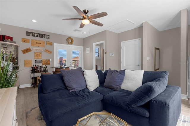 3508 Porta Romano Way, Lake Mary, FL 32746 - living area with light wood finished floors, ceiling fan, attic access, and recessed lighting