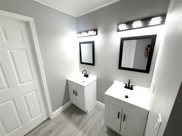926 Freshmeadow Ct, Apopka, FL 32703 - bathroom featuring two vanities, ornamental molding, and wood finished floors