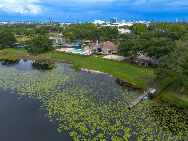 6019 Crystal View Dr, Orlando, FL 32819 - aerial view of a pool area and a nearby body of water