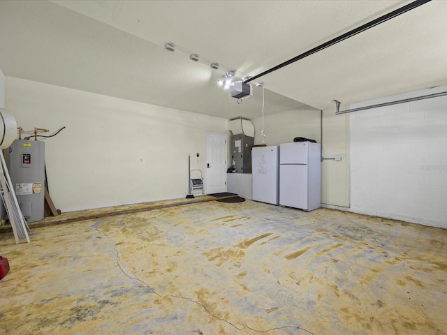 1111 Liberty Hall Dr, Kissimmee, FL 34746 - garage with water heater, freestanding refrigerator, a garage door opener, and heating unit