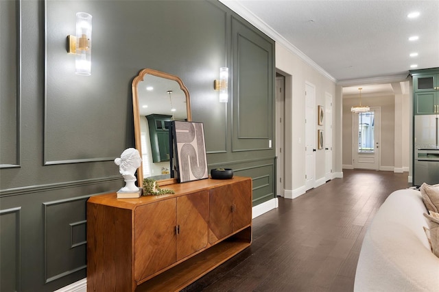 4310 Ethan Ln, Orlando, FL 32814 - office area featuring ornamental molding, dark wood finished floors, a decorative wall, and recessed lighting