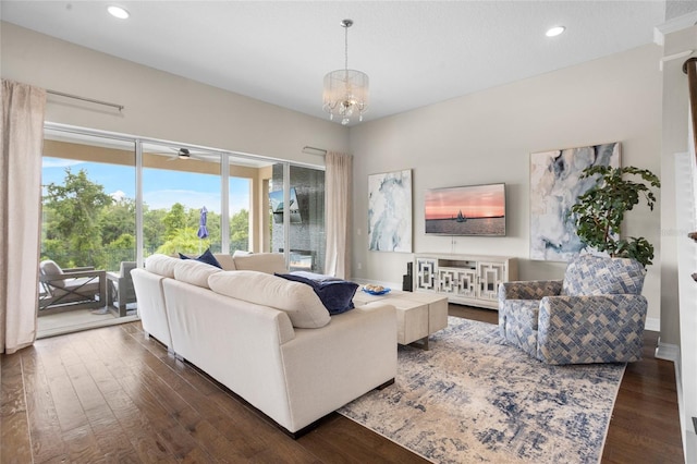 16412 Good Hearth Blvd, Clermont, FL 34711 - living area featuring wood finished floors, a chandelier, and recessed lighting