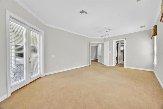 307 Running Wind Ln, Maitland, FL 32751 - unfurnished bedroom with access to outside, light carpet, and ornamental molding