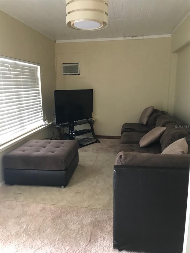 10 S Semoran Blvd S, Orlando, FL 32822 - living area with light carpet, crown molding, and a wall unit AC