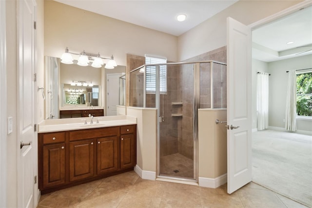 207 Spalding Way, Deland, FL 32724 - bathroom with vanity, a shower stall, and tile patterned flooring