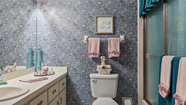 165 Durham Pl Unit 165, Longwood, FL 32779 - full bathroom with vanity, an enclosed shower, and wallpapered walls