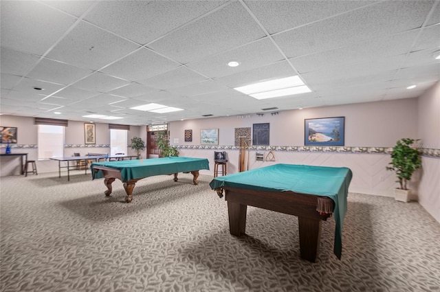 9860 62nd Ter N Unit 1047, Saint Petersburg, FL 33708 - recreation room with billiards, carpet, a drop ceiling, and plenty of natural light