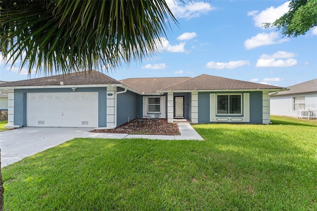 7764 Indian Ridge Trl N, Kissimmee, FL 34747 - ranch-style house with stucco siding, a garage, concrete driveway, and a front yard