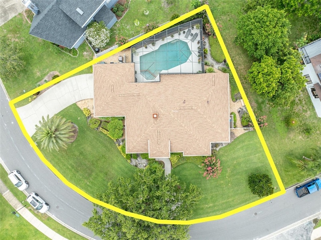 6630 Hidden Beach Cir, Orlando, FL 32819 - aerial view of property and surrounding area featuring property parcel outlined and a pool