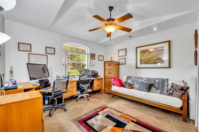 6630 Hidden Beach Cir, Orlando, FL 32819 - office space with ceiling fan, light tile patterned floors, and recessed lighting