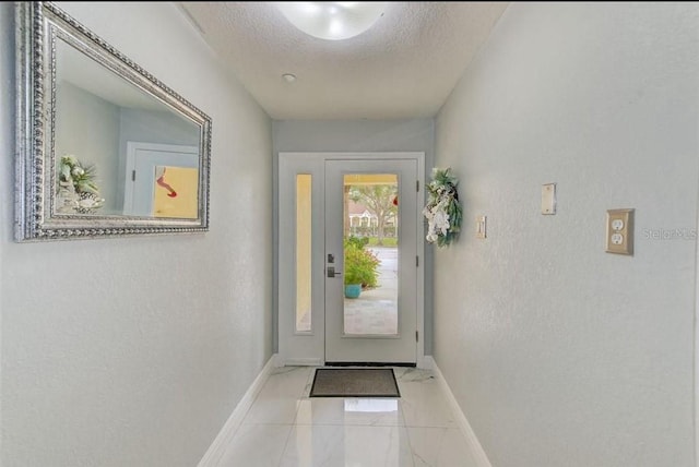 150 Brent Cir, Oldsmar, FL 34677 - doorway with light marble finish flooring, a textured ceiling, and a textured wall