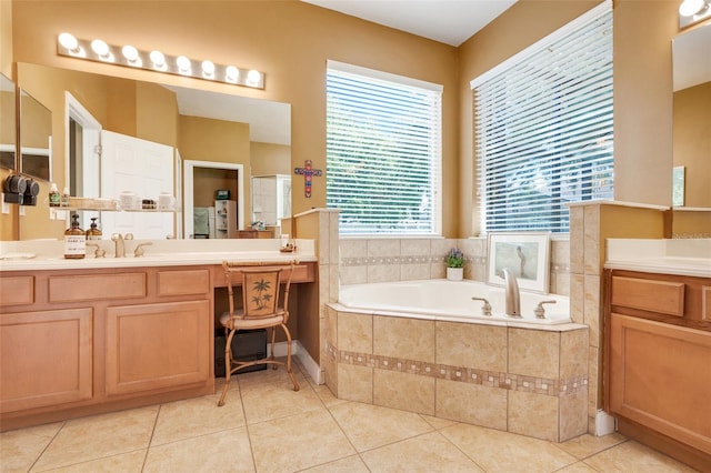 5263 Beach River Rd, Windermere, FL 34786 - bathroom featuring a garden tub, vanity, tile patterned flooring, and a shower