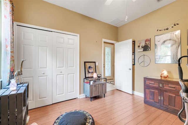 5263 Beach River Rd, Windermere, FL 34786 - sitting room featuring light wood-style floors and ceiling fan