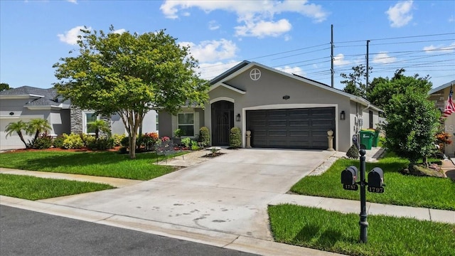 1787 Attilburgh Blvd, Melbourne, FL 32904 - view of front facade with an attached garage, stucco siding, a front yard, and concrete driveway