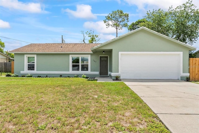 705 Ibis Ave, Deltona, FL 32738 - ranch-style house with stucco siding, driveway, a garage, and roof with shingles