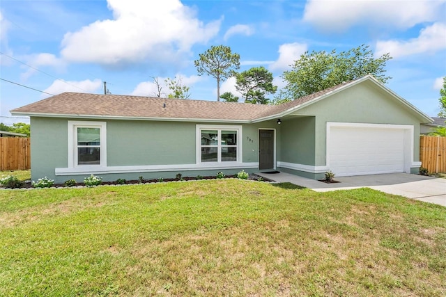 705 Ibis Ave, Deltona, FL 32738 - ranch-style home with stucco siding, an attached garage, driveway, and a shingled roof