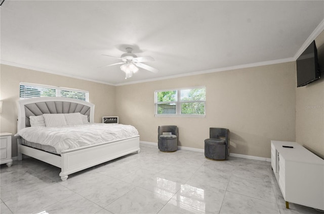 209 7th St S, Haines City, FL 33844 - bedroom with ornamental molding, light marble finish flooring, and a ceiling fan