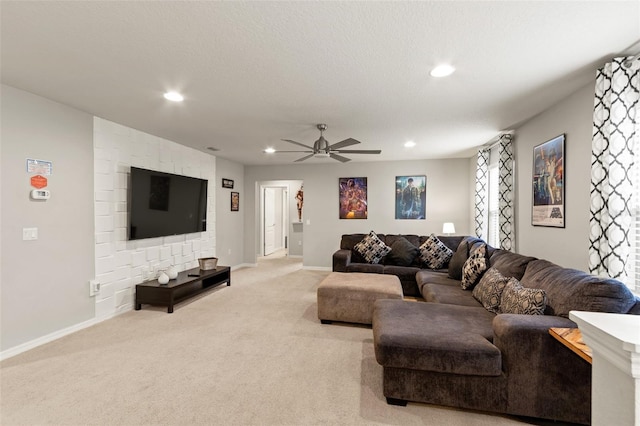 2121 Morocco Way, Kissimmee, FL 34747 - living room featuring light carpet, recessed lighting, and a ceiling fan