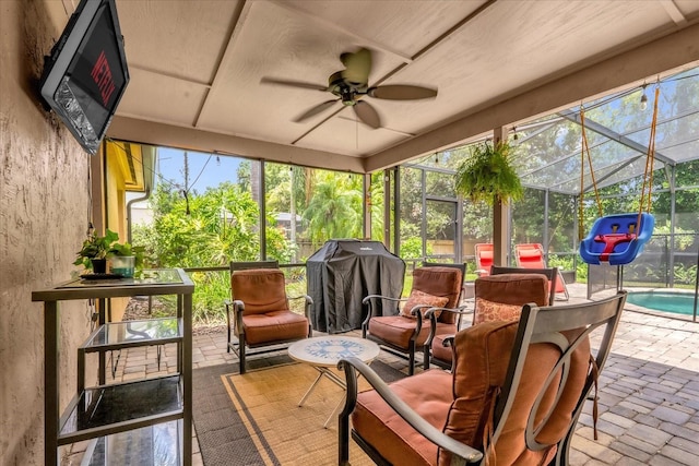 9275 Lake Sharp Ct, Orlando, FL 32817 - sunroom / solarium featuring ceiling fan