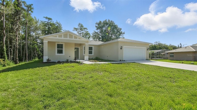 17 Cypress Run, Haines City, FL 33844 - view of front of home featuring stucco siding, an attached garage, concrete driveway, and a front yard