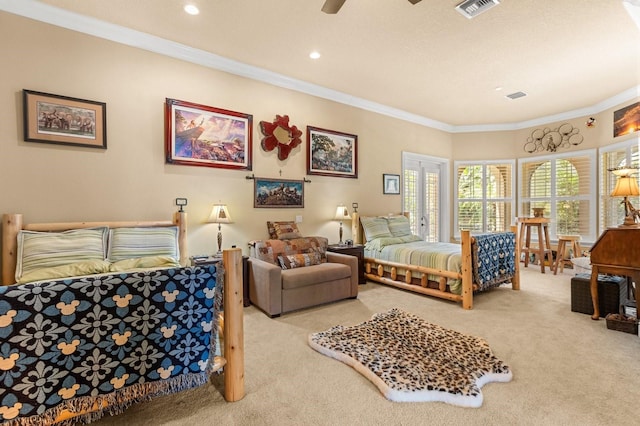 9400 Laws Rd, Clermont, FL 34714 - carpeted bedroom featuring crown molding, recessed lighting, and ceiling fan