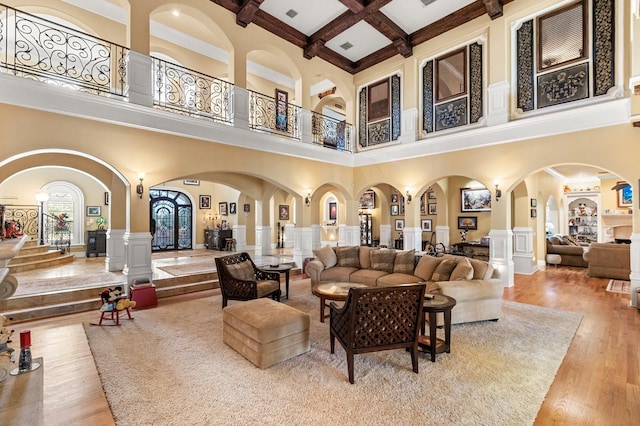 9400 Laws Rd, Clermont, FL 34714 - community lobby featuring a high ceiling, beam ceiling, coffered ceiling, and a decorative wall