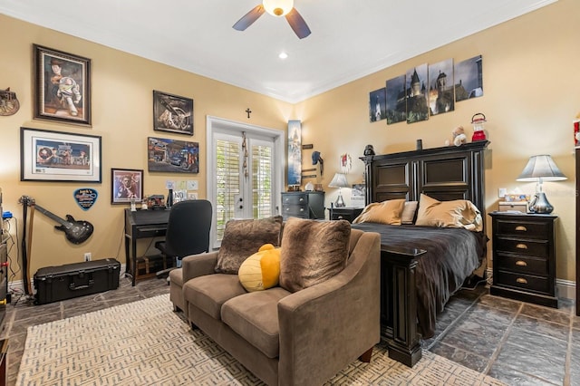 9400 Laws Rd, Clermont, FL 34714 - bedroom with access to outside, crown molding, an office area, a ceiling fan, and recessed lighting