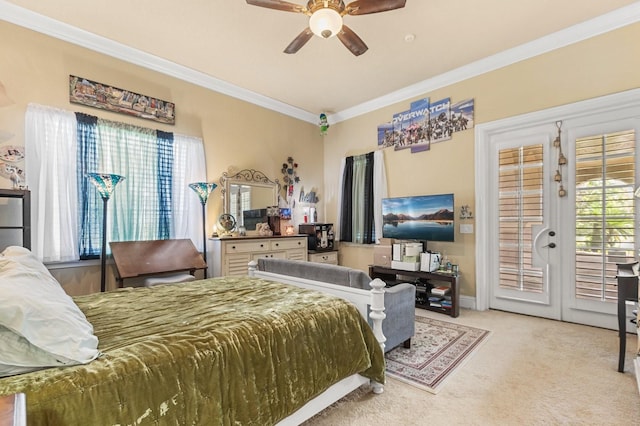 9400 Laws Rd, Clermont, FL 34714 - carpeted bedroom with access to outside, ornamental molding, and ceiling fan