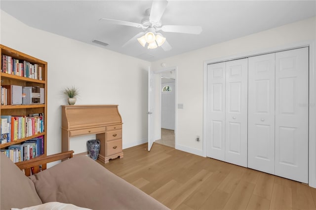 1254 Spartanburg Way, The Villages, FL 32162 - office area with light wood-style floors and a ceiling fan