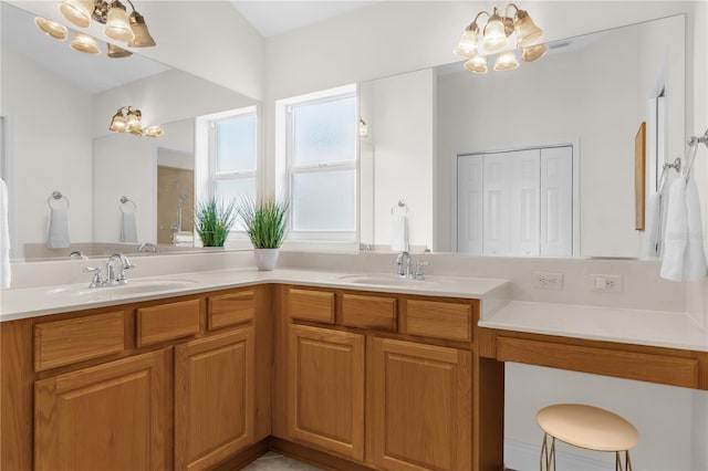 1254 Spartanburg Way, The Villages, FL 32162 - full bathroom with a chandelier and double vanity