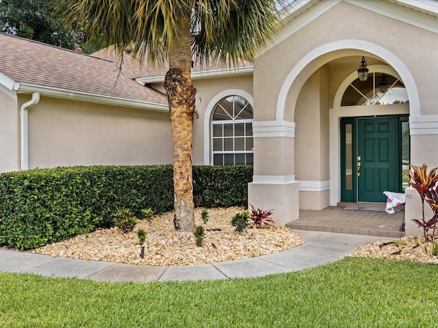 14322 Pine Cone Trl, Clermont, FL 34711 - property entrance featuring stucco siding and a shingled roof