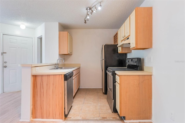 711 Sugar Bay Way Unit 109, Lake Mary, FL 32746 - kitchen with range with electric cooktop, stainless steel dishwasher, under cabinet range hood, a textured ceiling, and light countertops