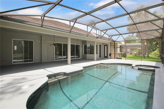 1441 Foxtail Ct, Lake Mary, FL 32746 - view of swimming pool featuring a patio area, a pool with connected hot tub, ceiling fan, and a lanai