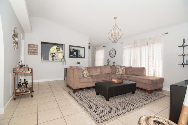 1470 Daniels Cove Dr, Winter Garden, FL 34787 - living room with light tile patterned floors, lofted ceiling, and a chandelier