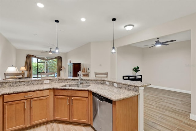 3210 Sonesta Ct Unit B, Clermont, FL 34711 - kitchen with ceiling fan, dishwasher, open floor plan, light stone countertops, and recessed lighting