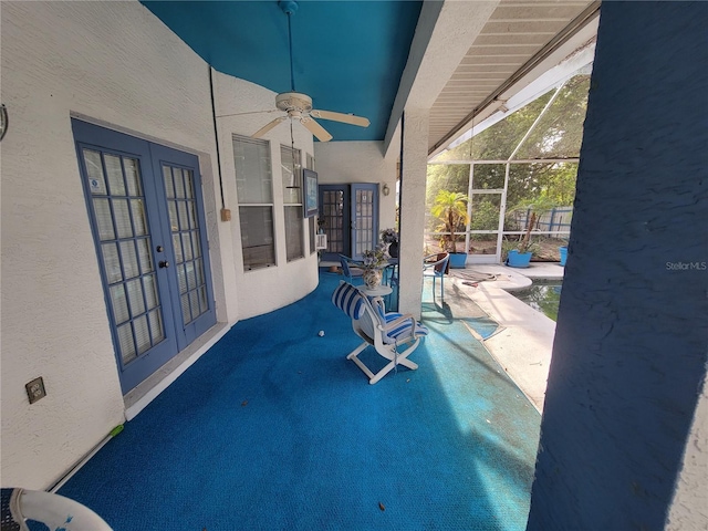 8603 Snowfire Dr, Orlando, FL 32818 - view of patio with french doors, ceiling fan, and a lanai