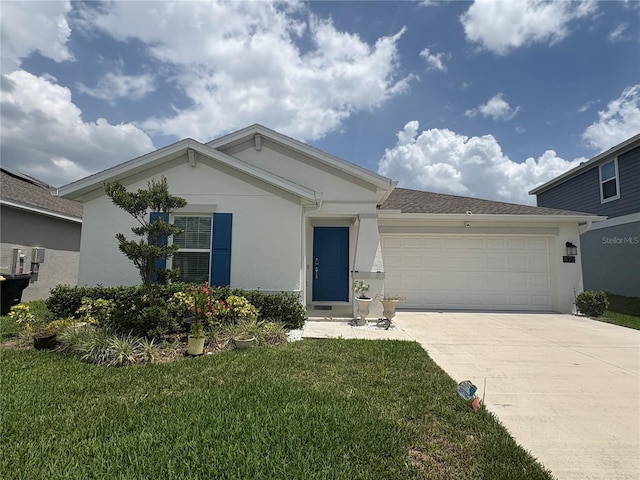 873 Daring Dr, Davenport, FL 33837 - view of front of property with stucco siding, driveway, an attached garage, and a front lawn
