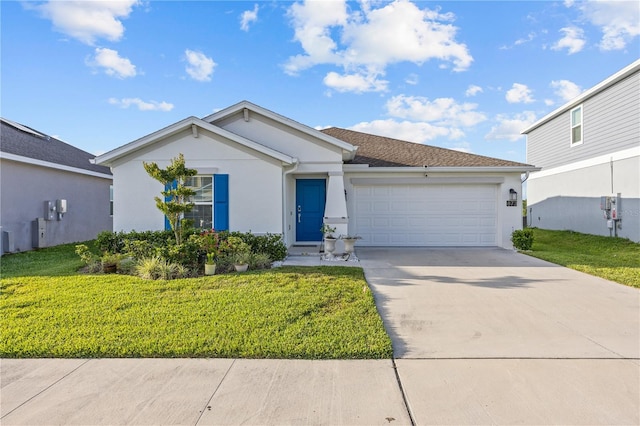 873 Daring Dr, Davenport, FL 33837 - single story home with stucco siding, an attached garage, driveway, and a front yard