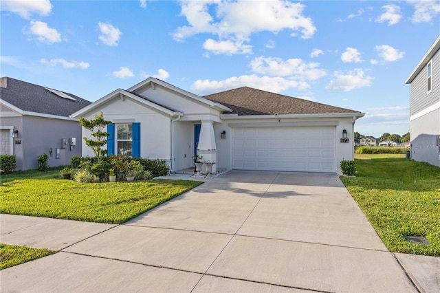 873 Daring Dr, Davenport, FL 33837 - ranch-style home featuring driveway, an attached garage, a front lawn, and stucco siding