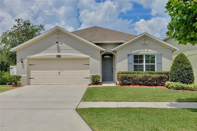 1565 Diamond Loop Dr, Kissimmee, FL 34744 - ranch-style house with concrete driveway, a garage, a front yard, and stucco siding