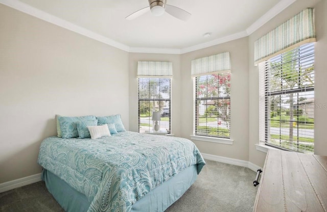 13084 Rinella St, Venice, FL 34293 - carpeted bedroom featuring multiple windows, crown molding, and ceiling fan