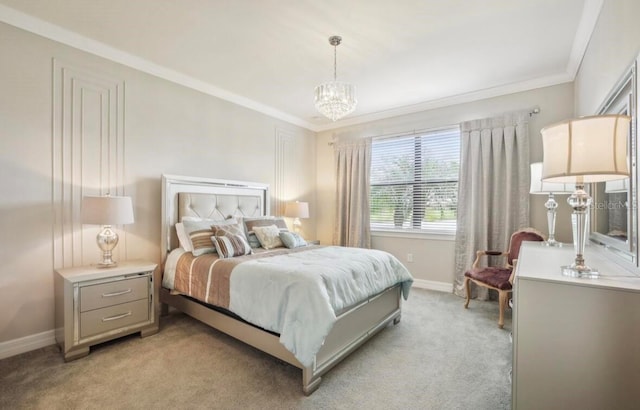 13084 Rinella St, Venice, FL 34293 - bedroom featuring light carpet, ornamental molding, and a chandelier