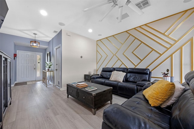 14566 Quail Trail Cir, Orlando, FL 32837 - living area with a ceiling fan, light wood-type flooring, and recessed lighting