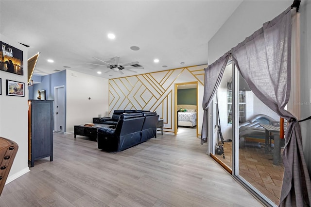 14566 Quail Trail Cir, Orlando, FL 32837 - living room with ceiling fan, light wood-type flooring, and recessed lighting