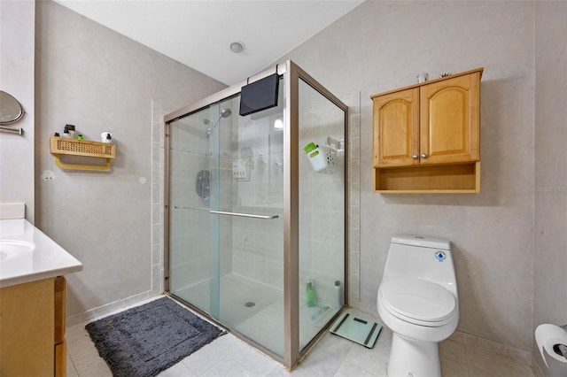 14566 Quail Trail Cir, Orlando, FL 32837 - bathroom with a stall shower, tile patterned flooring, and vanity