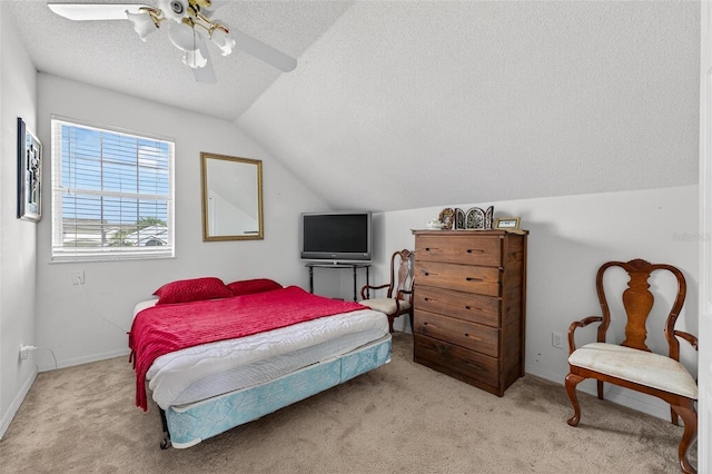 2076 Shannon Lakes Blvd, Kissimmee, FL 34743 - bedroom featuring a textured ceiling, lofted ceiling, carpet, and ceiling fan