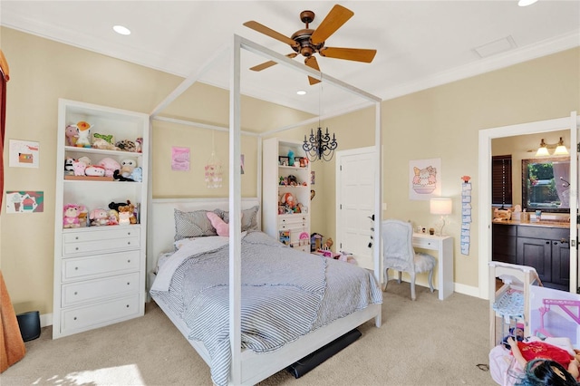 3130 Butler Bay Dr N, Windermere, FL 34786 - bedroom featuring light carpet, recessed lighting, a ceiling fan, and ensuite bathroom