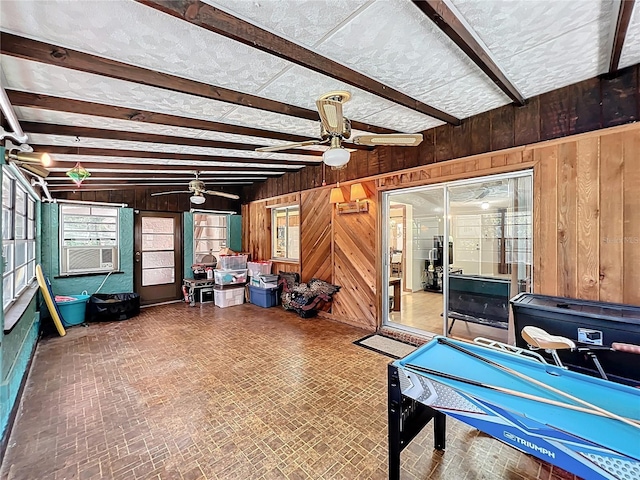 8346 Mattituck Cir, Orlando, FL 32829 - sunroom featuring ceiling fan, healthy amount of natural light, beam ceiling, and cooling unit